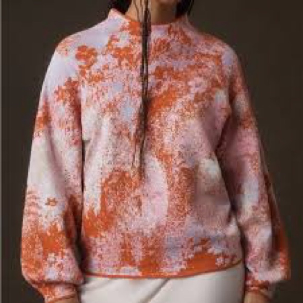 Anthro Orange and White Women's Beatriz Sweater